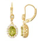 Genuine Peridot & Lab-created White Sapphire Diamond Accent 14k Gold Over Silver Leverback Earrings