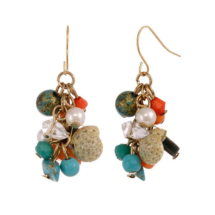 Mixit Coral Turq Pearl Drop Earrings
