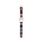 Olivia Pratt Womens Silver-tone Faux Mop Dial Red-navy Patterned Fabric Strap Watch 10352tr