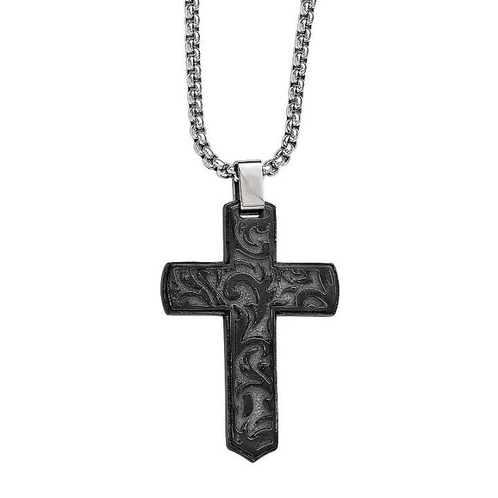 Edward Mirell Black Ti&trade; Mens Cross Pendant Necklace