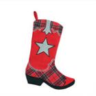 18.5 Wild West Embroidered Star Red And Black Plaid Cowboy Boot Christmas Stocking