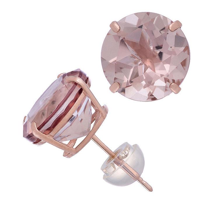 Simulated Pink Morganite 14k Rose Gold 10.1mm Round Stud Earrings