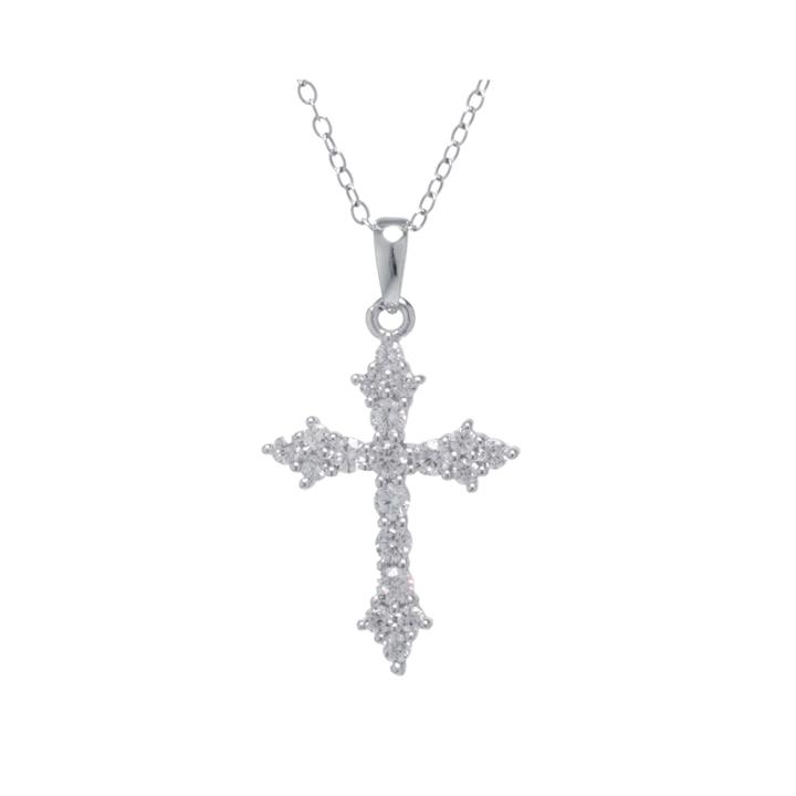 Silver Treasures&trade; Cubic Zirconia Sterling Silver Cross Pendant Necklace