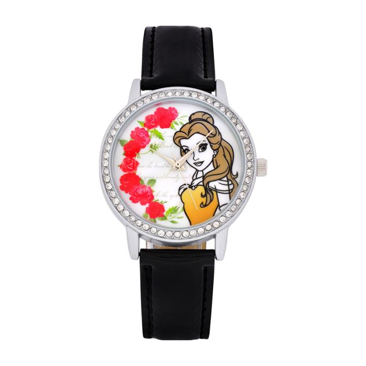 Disney Beauty And The Beast Womens Black Strap Watch-pn1562jc