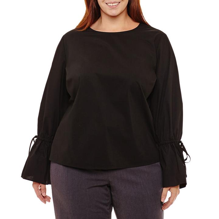 Worthington Long Bell Sleeve Woven Blouse - Plus