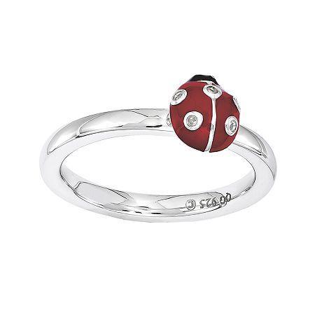 Personally Stackable Diamond-accent Enamel Ladybug Ring