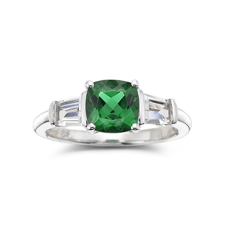 Simulated Emerald & Lab-created White Sapphire Sterling Silver 3-stone Ring