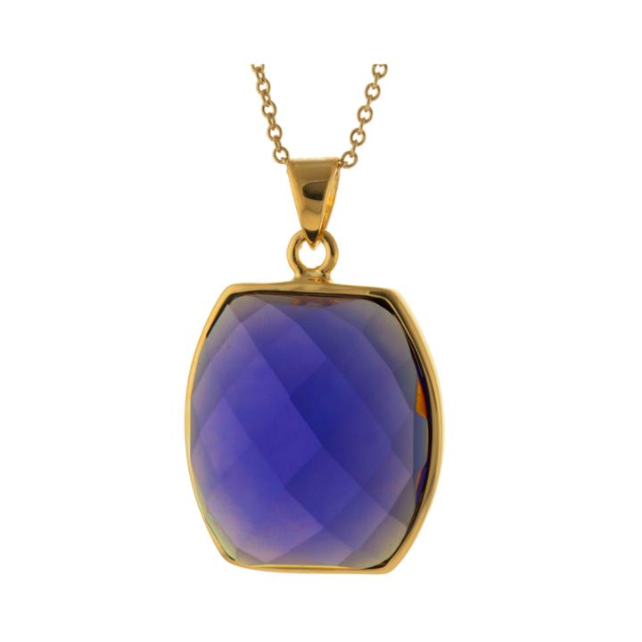 Athra Purple Glass Stone Hexagon Pendant Necklace