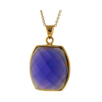 Athra Purple Glass Stone Hexagon Pendant Necklace