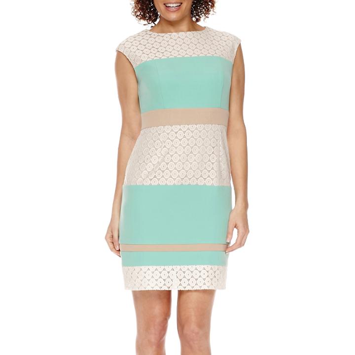 Studio 1 Sleeveless Lace Colorblock Sheath Dress - Petite