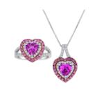 Lab-created Pink And White Sapphire Heart Pendant Necklace And Ring Set