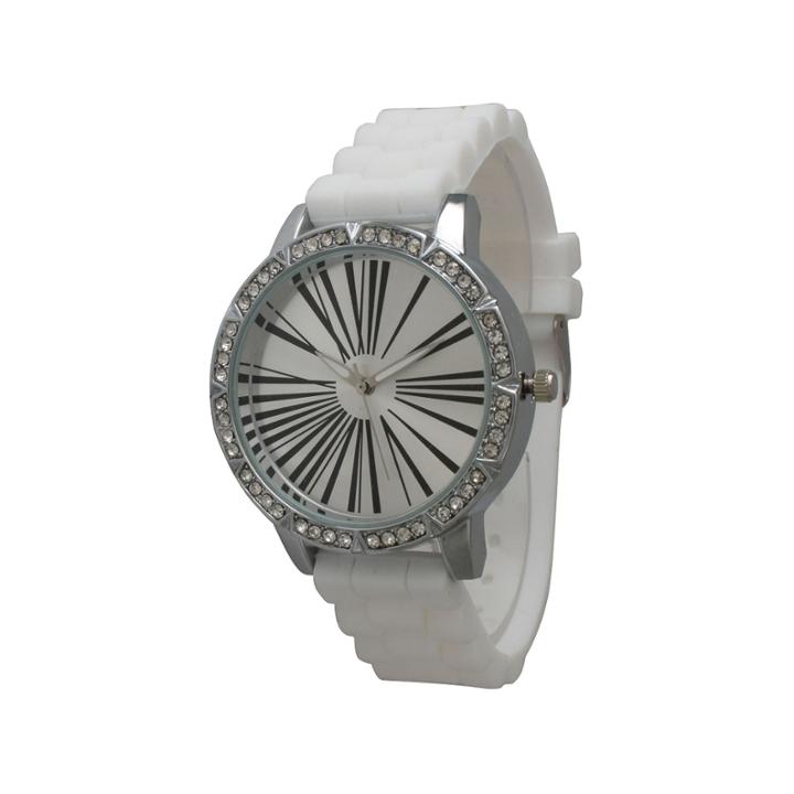 Olivia Pratt Womens Rhinestone Bezel Roman Numeral Dial White Silicon Watch 20369white