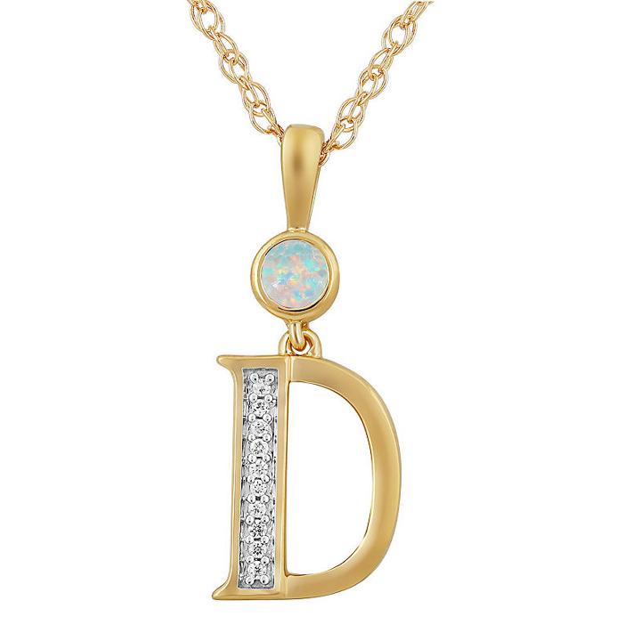 D Womens Lab Created White Opal 14k Gold Over Silver Pendant Necklace