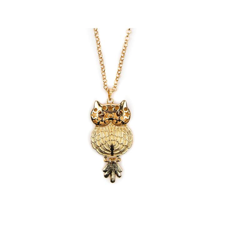Decree Glass Stone Gold-tone Owl Pendant Necklace