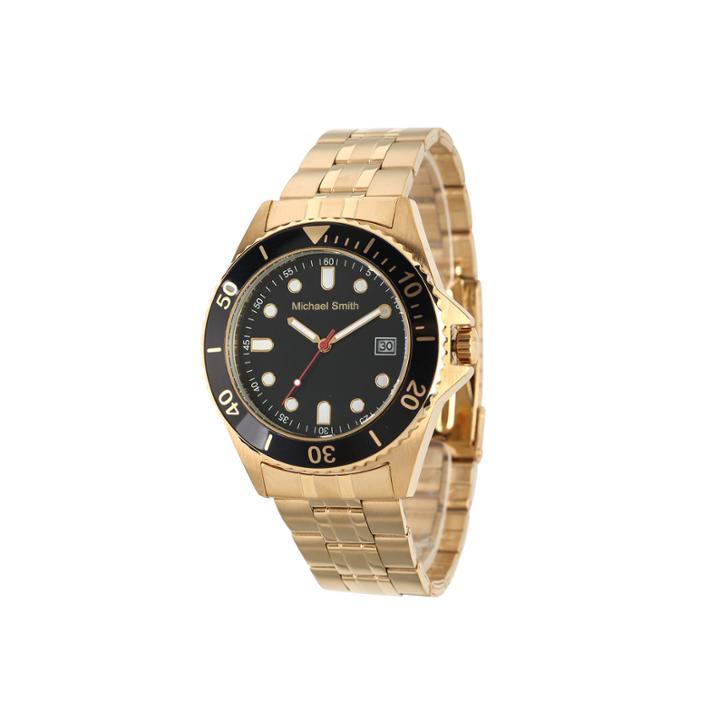 Personalized Mens Gold Tone Black Dial Diver Bracelet Watch