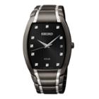 Seiko Mens Two-tone Black Ion Stainless Steel Solar Diamond Watch Sne335