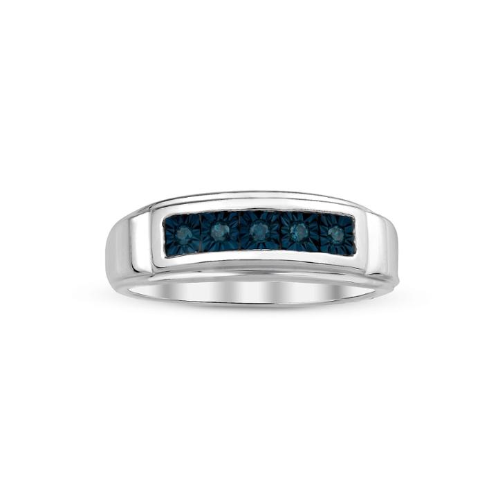 Mens Color-enhanced Blue Diamond Accent Sterling Silver Ring