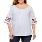 Short Sleeve Convertible Embroidered Blouse-plus
