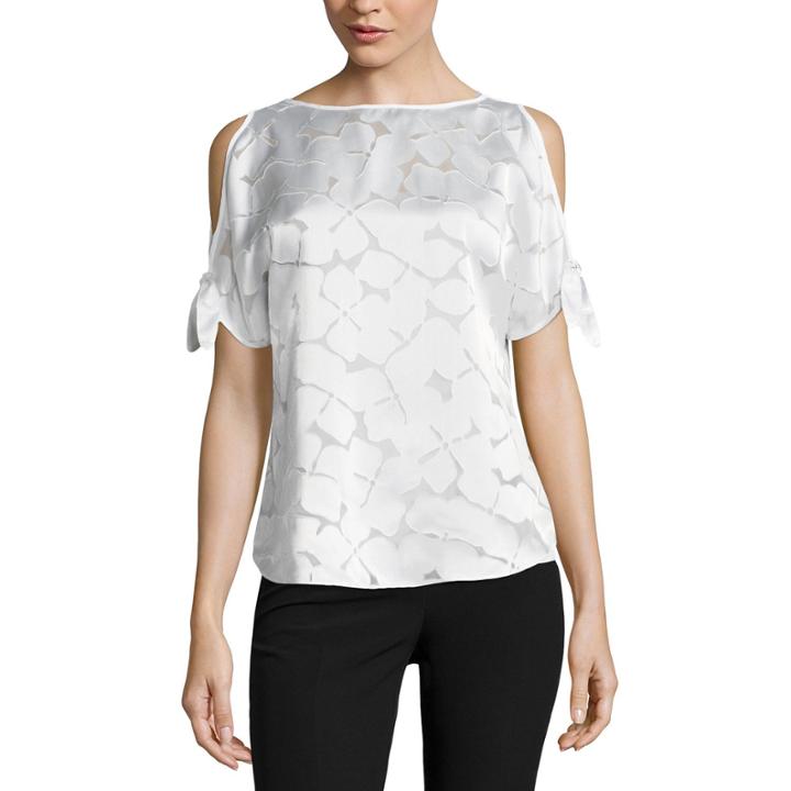 Worthington Short Sleeve Scoop Neck Satin Blouse