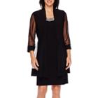 R & M Richards Long-sleeve Sheer-inset Bead Jacket Dress