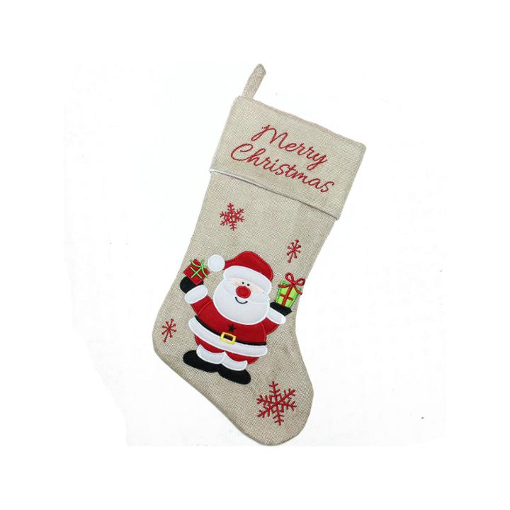18 Burlap Merry Christmas Santa Claus Embroidered Christmas Stocking