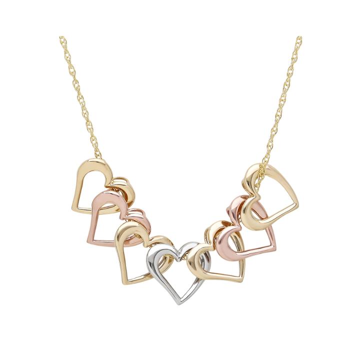 14k Tri-color Gold Mystic Open Hearts Necklace