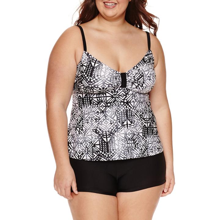 Arizona Geometric Tankini Swimsuit Top-juniors Plus