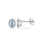 Oval Genuine Aquamarine And Diamond-accent 10k White Gold Halo Earrings