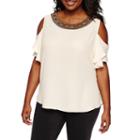 By & By Short Sleeve Round Neck Crepe Blouse-juniors Plus