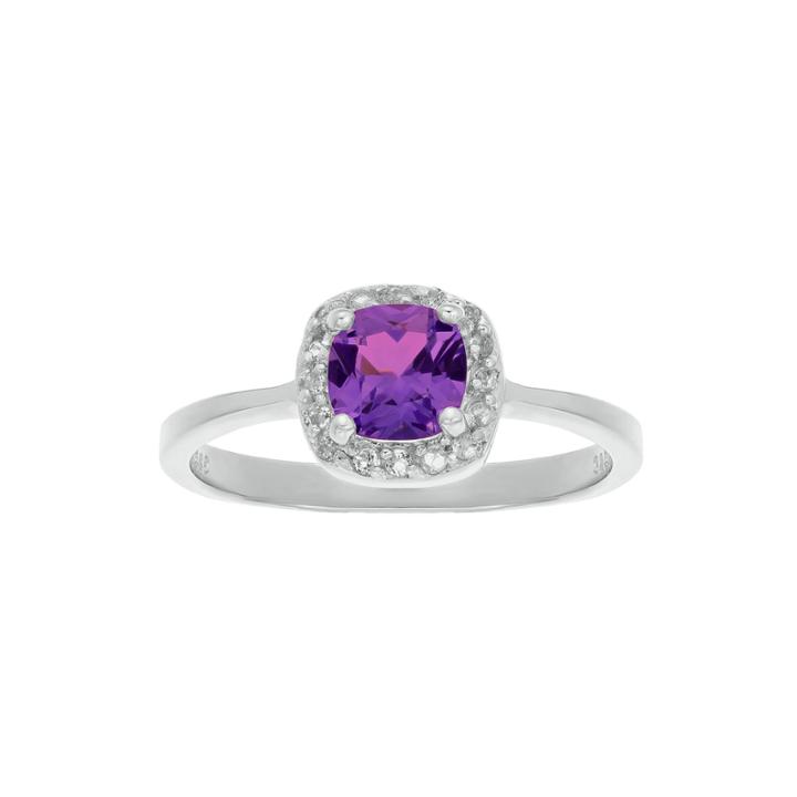 Cushion-cut Genuine Amethyst And White Topaz Sterling Silver Ring