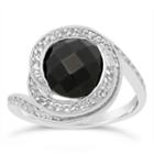 Womens Genuine Onyx Black Sterling Silver Cocktail Ring
