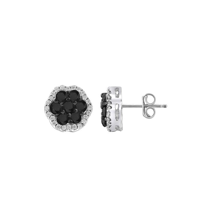 1 Ct. T.w. White & Color-enhanced Black Diamond Cluster Sterling Silver Earrings