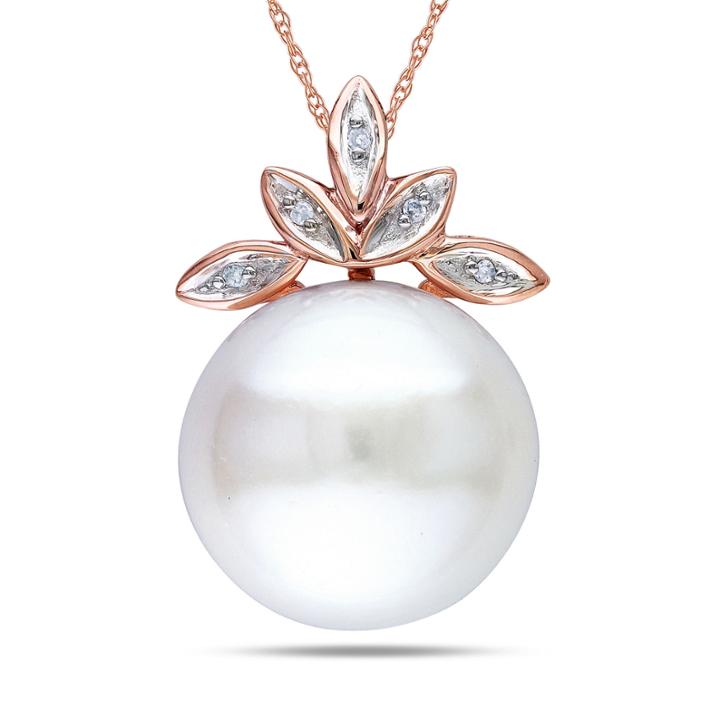 White Freshwater Cultured Pearl & Diamond Accent 10k Rose Gold Pendant Necklace