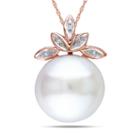 White Freshwater Cultured Pearl & Diamond Accent 10k Rose Gold Pendant Necklace