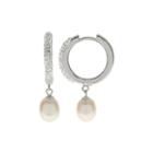 Cultured Freshwater Pearl & Crystal Sterling Silver Hoop Earrings