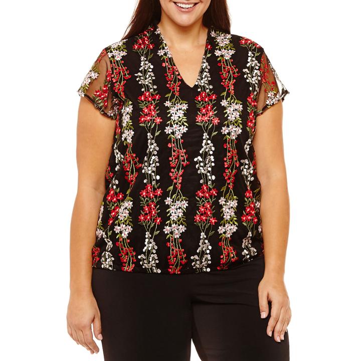 Liz Claiborne Embroidered Bubble Top- Plus