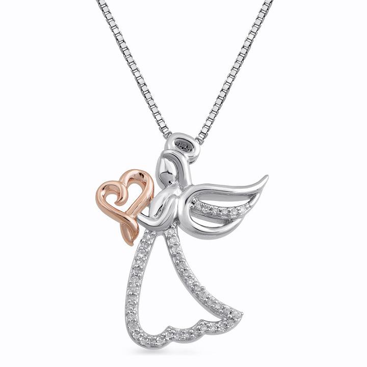 Limited Edition Hallmark Diamonds 1/10 Ct. T.w. Diamond Sterling Silver & 14k Rose Gold Over Silver Pendant Necklace