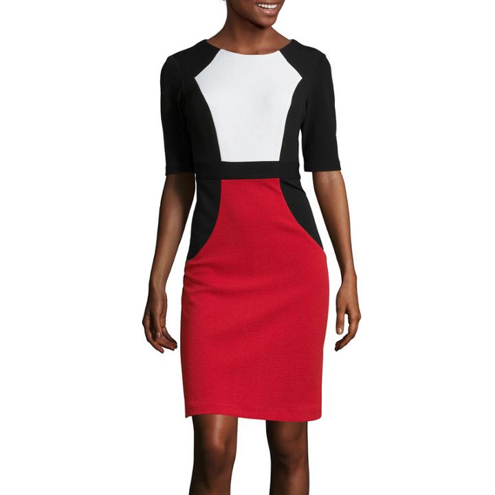 R & K Originals Elbow-sleeve Colorblock Sheath Dress