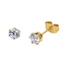 Cubic Zirconia 5mm Stainless Steel And Yellow Ip Stud Earrings