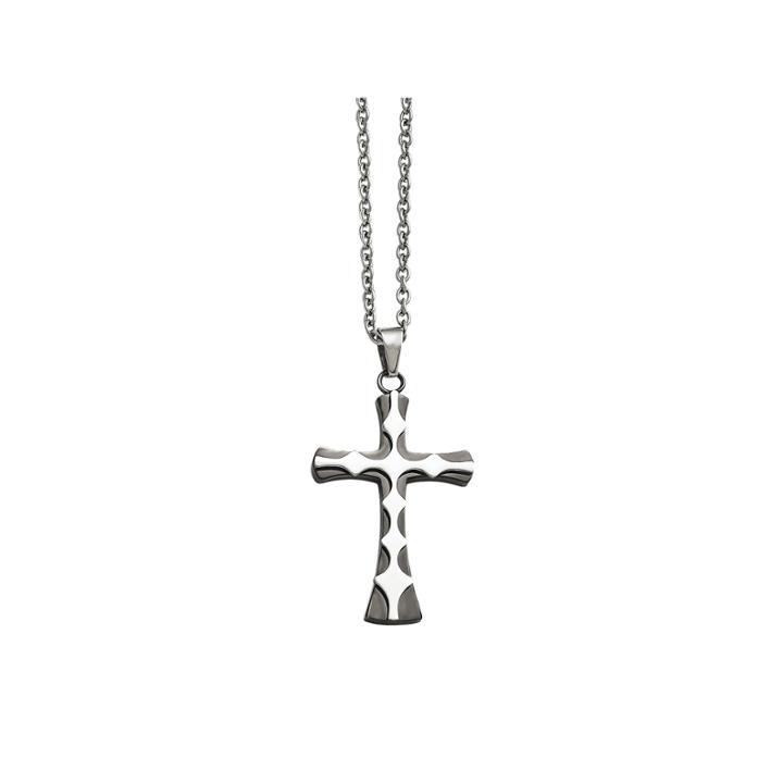 Mens Stainless Steel Black Ion-plated Cross Pendant