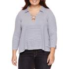 Embossed Short Sleeve Stripe Jersey Polo Shirt Juniors Plus