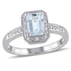 Womens Diamond Accent Blue Aquamarine Sterling Silver Cocktail Ring