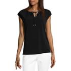 Liz Claiborne Short Sleeve Keyhole Neck Knit Blouse-petites