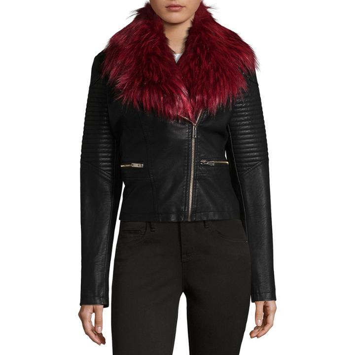 Jou Jou Removeable Fur Faux Leather Moto Jacket-juniors