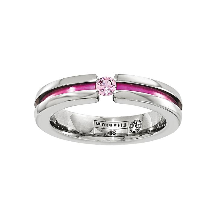 Edward Mirell Mens Pink Sapphire Titanium Wedding Band