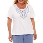 Alfred Dunner Long Weekend Embroidered Necklace T-shirt- Plus