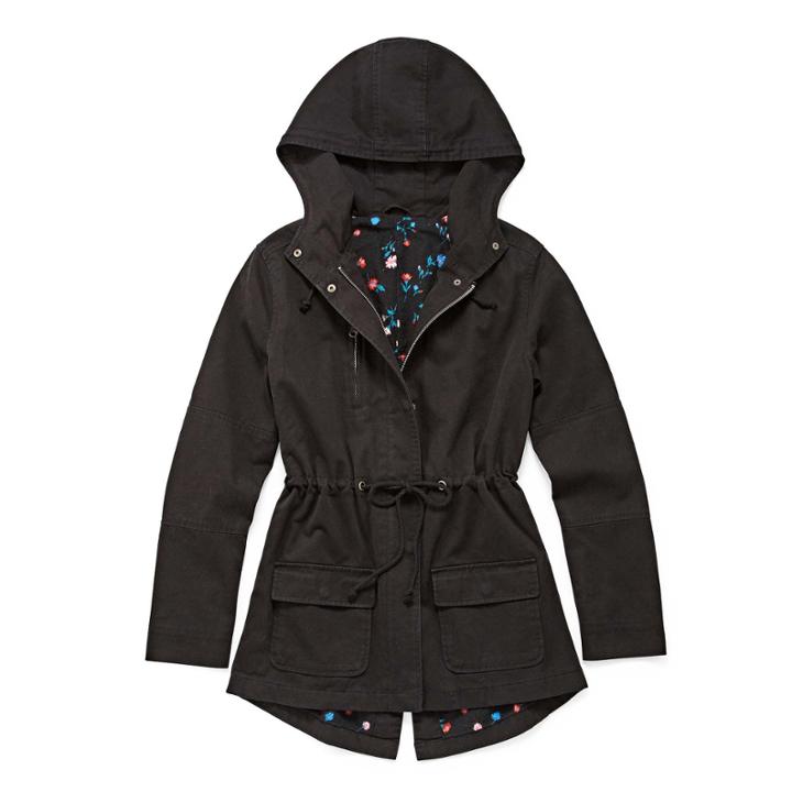 Arizona Twill Black Floral Lined Jacket - Juniors