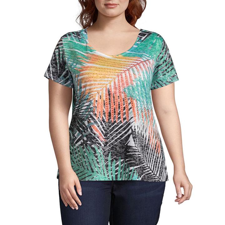 Short Sleeve Printed Burnout Tee-plus