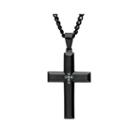 Mens Color-enhanced Blue Diamond-accent Black Ion-plated Stainless Steel Cross Pendant Necklace