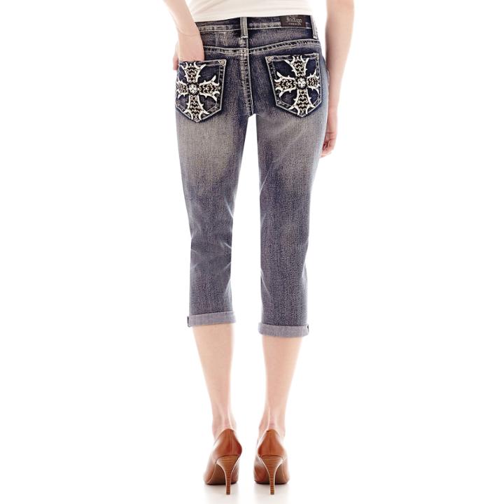 Love Indigo Cross-embellished Back Pocket Denim Capris